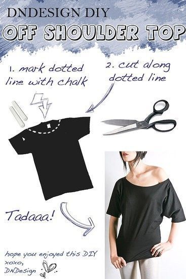 DIY Off the Shoulder T-shirt- would be cute to do with another PIN that shows how to make a large TShirt into fited and make a long shirt to wear with leggings. Diy Sleeveless Shirt, Phoenix Mandala, Diy Off Shoulder Top, Off Shoulder Diy, Look 80s, Shirt Makeover, Bleach Pen, Off The Shoulder Tee, Diy Tank