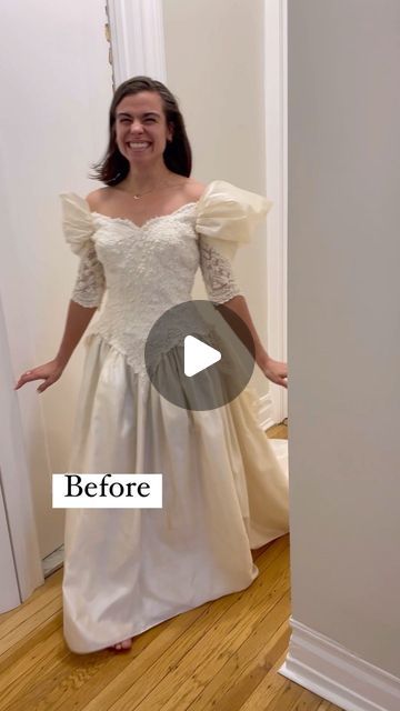 Lovellfaye | Luxury Wedding Dress Designer on Instagram: "Design process of bringing @sophia1492 vision to life 🪡🤍🏙️  We took her mothers wedding dress and turned it into a new modern custom dress for her NYC rooftop civil ceremony ✨  Wedding Photos: @katirosado   #mothersweddingdressremade #mothersweddingdressreconstructed #mothersweddingdressrevamp #nycbride #nycrooftopwedding" Reconstruct Wedding Dress, Altering Moms Wedding Dress, Wedding Dress Turned Into Cocktail Dress, Redone Wedding Dress, 90s Wedding Dress Redone, Using Moms Wedding Dress Ideas, Short Wedding Dresses With Sleeves, Remake Moms Wedding Dress, Vintage Wedding Dress Redesign