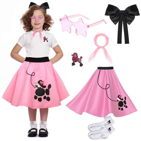 Grease Costumes For Kids, 50s Dress Up, Girls Poodle Skirt, Poodle Skirt Outfit, Grease Costume, 50s Costume, 1950s Girls, Bobby Socks, Outfit For Kids