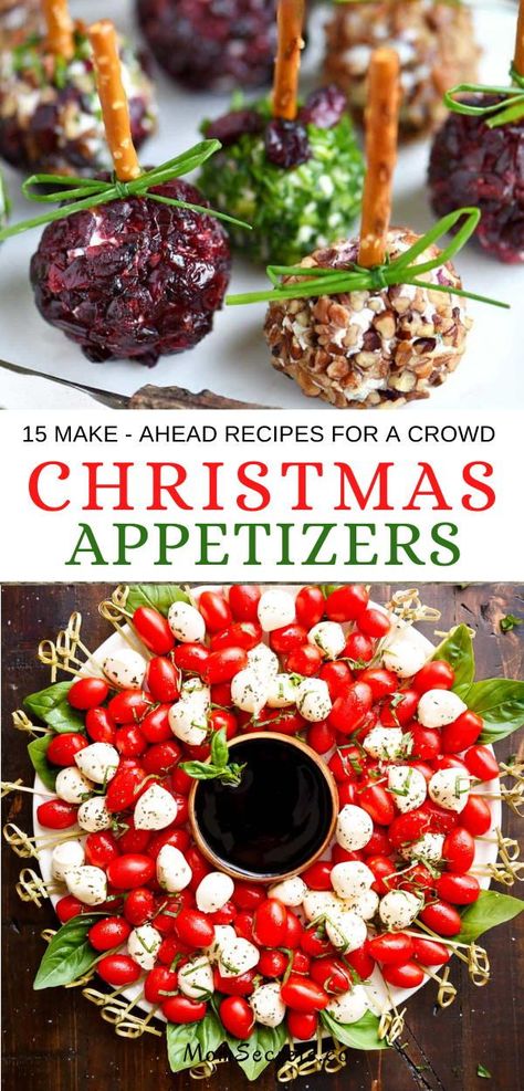 Here you can find my favorite make-ahead Christmas Appetizers to feed a crowd. These easy-to-make Christmas appetizer 15 ideas will keep your holiday party moving. Natal, Christmas Appetizers Recipes, Make Ahead Christmas Appetizers, Christmas Appetizers Easy, Plateau Charcuterie, Jul Mad, Recipes For A Crowd, Christmas Cocktail Party, Christmas Apps