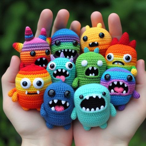 amigurumi rainbow of monsters just for inspiration its AI Crochet Pocket Monster, Monster Amigurumi Free Pattern, Crochet Monster Pattern Free, It Amigurumi, Cute Halloween Monsters, Rainbow Amigurumi, Knit Monster, Monster Crochet Pattern, Amigurumi Rainbow