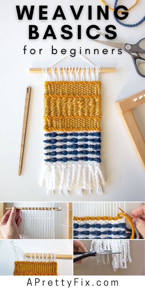 Simple Loom Weaving, Basic Weaving Techniques, How To Make A Weaving Loom, Weaving Stitches Loom, Weaving A Scarf On A Loom, Beginner Loom Weaving, Loom Art Weaving, Learn How To Weave, Beginning Weaving Projects