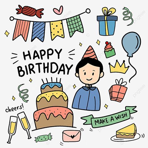 Doodle Colorful, Happy Birthday Doodles, Happy Birthday Cheers, Happy Birthday Drawings, Craft Ideas Paper, Birthday Drawing, Birthday Doodle, Doodle Png, Happy Birthday Boy