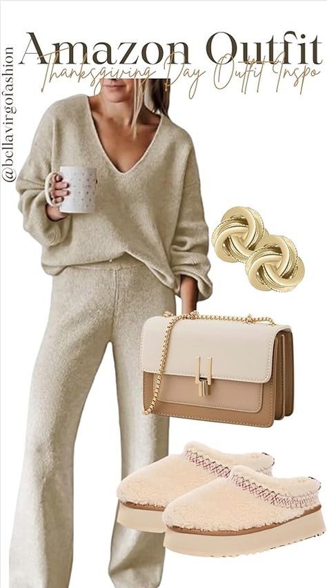 BellaVirgoFashion's Amazon Page Sweater Lounge Set, Sweater Lounge, Lounge Set, Outfits Casual, Lounge Sets, Wide Leg, Casual Outfits, Lounge, V Neck