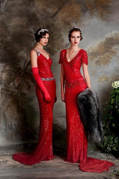 Stand out from the crown in these bold designs! Great Gatsby Red Dress, Gatsby Red Dress, Vintage Royal Dress, Vintage Hollywood Dresses, Moulin Rouge Dress, 1920s Inspired Fashion, Great Gatsby Prom Dresses, Scarlet Red Dress, Red Flapper Dress