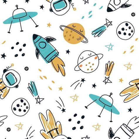 Creative Wrapping, Space Animals, Pattern Design Inspiration, Kids Background, Space Illustration, Print Design Art, Baby Illustration, Hand Drawn Vector Illustrations, Patterns Ideas