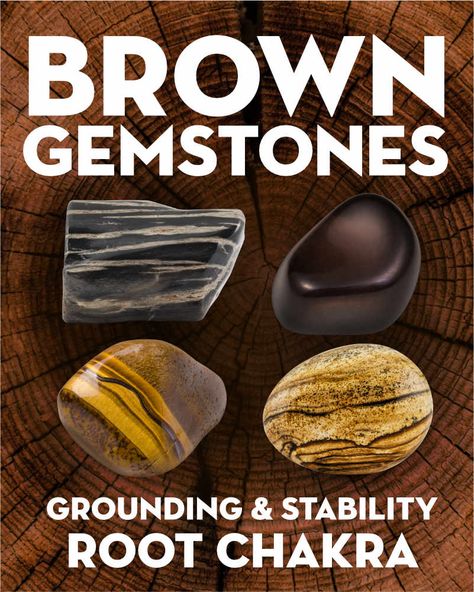 What Do Brown Gemstones & Crystals Mean?. Learn the names and meanings of brown gems and green crystals including smoky quartz, tiger eye, apache tears, aragonite, mahogany obsidian, and more. What do brown gemstones mean? Brown gemstones correspond to the root chakra, grounding, and nourishment. They each have different meanings, but many are used for grounding, nurturing, processing grief, endurance & stamina. Brown crystals are stabilizing, supporti... #gemstones #crystals #beadage Brown Agate Crystal Meaning, Bronzite Crystal Meaning, Brown Crystals Identification, Green Goldstone Crystal Meaning, Hematite Meaning, Brown Spiritual Gemstone Necklace, Brown Gemstones, Names And Meanings, Brown Crystals