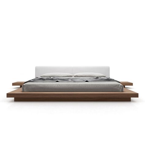 Modloft Worth White Eco Leather and Walnut Queen Bed HB39A-Q-WAL-WHT | Bellacor Modloft Bed, Low Profile Bed Frame, Office Things, Low Platform Bed, Crafts Storage, Platform Bed Designs, Frames Ideas, Cal King Bedding, Queen Queen