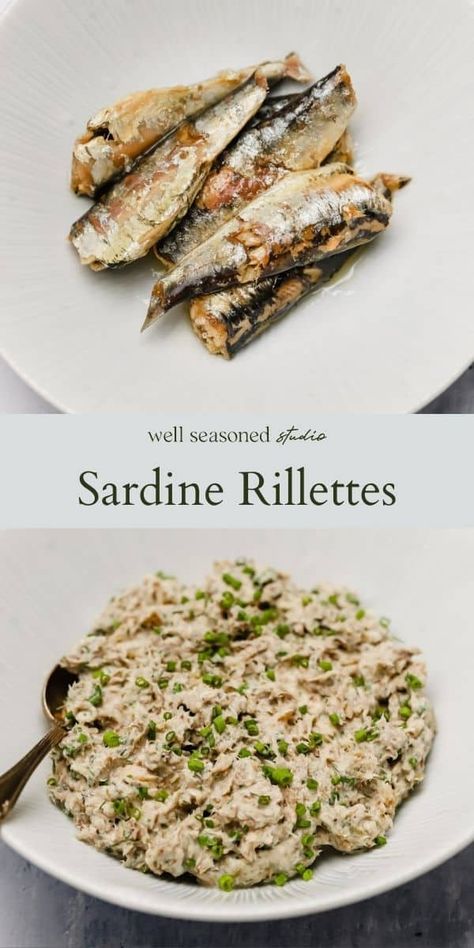 Sardine Recipes Canned, Rillettes Recipe, Sill Recept, Sardine Recipes, Canned Fish, Pate Recipes, Snacks Für Party, Fish And Chips, Fish Dishes