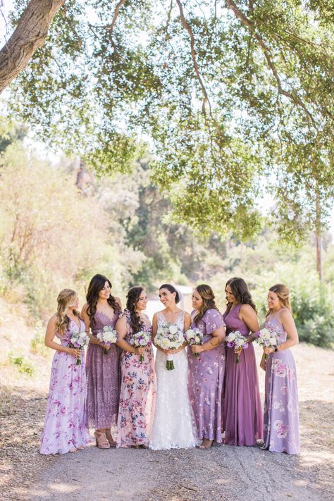 Bridesmaid Dresses Different Styles And Colors, Mixed Fabrics Bridesmaid Dresses, Bridesmaid Dresses Different Shades Of Purple, Lavender Shades Bridesmaid Dresses, Different Color Purple Bridesmaid Dresses, Liliac Bridesmaid Dresses, None Matching Bridesmaid Dresses, Floral Bridesmaid Dresses Lilac, Lilac And Lavender Bridesmaid Dresses