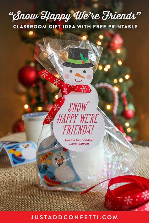 This “Snow Happy We’re Friends” classroom gift idea is so cute! And it includes the free printable tags! Any little snow-themed gift or favor would work well with the tags. I’m sharing the cute snow stuff we decided on. Also, I just love how the ribbon tying the bag closed also doubles as the snowman’s scarf! So sweet! Snowman Gift Tags, Cheap Christmas Gifts, Snowman Gifts, Easy Christmas Gifts, Classroom Gifts, Gift Toppers, Neighbor Gifts, Holiday Gift Tags, Homemade Christmas Gifts