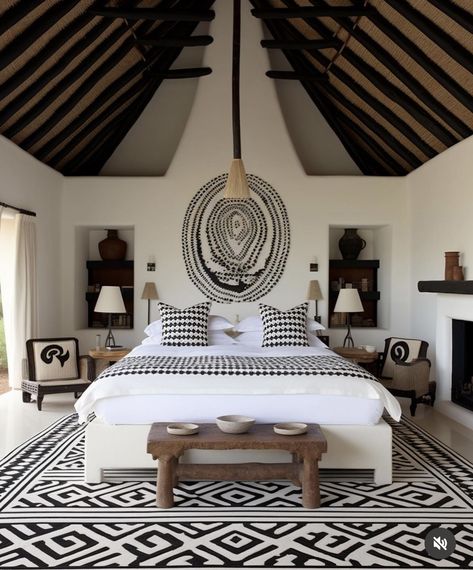 African Decor Bedroom, Greek House Interior, Modern African Decor, African Room, Mexican Interior Design, Bali Style Home, African Interior Design, Mexican Hacienda, African Inspired Decor