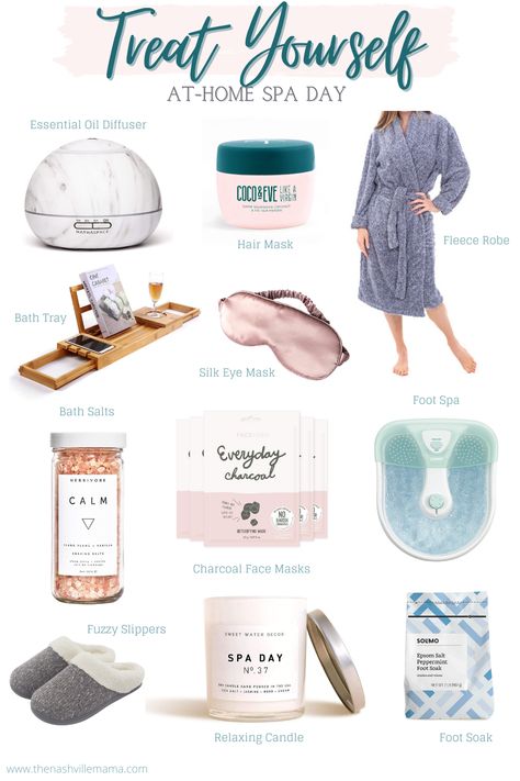 Budget friendly items for the perfect at home spa day! #spaday #aromatherapy #spa #relax #relaxation Spa Essentials List, Perfect Spa Day At Home, Diy Home Spa Ideas, Home Spa Ideas Decor, Selfcare At Home, Diy Spa At Home, Perfect Day Ideas, Home Spa Products, Spa Products Packaging