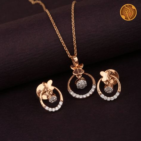 Neha Pendant Set Rose Gold Pendant Set Design, Rose Gold Necklace Set Jewelry, Pendant Set Gold Antique, Chain And Earring Set Gold, Delicate Pendant Set, Rose Gold Chain With Pendant, Small Chains Gold With Pendant, Gold Chain With Pendant Indian, Gold Pendant Designs Modern