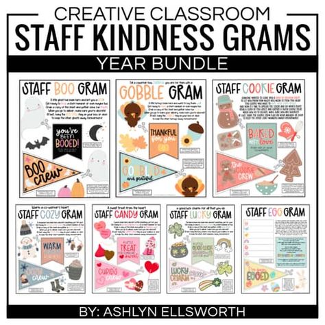 Staff Kindness Grams Bundle | Staff Morale Boosters and Gift Ideas Instructional Coach Appreciation Gifts, Staff Pajama Party, Secret Pal Gift Ideas For Coworkers, Kindness Grams, Work Gifts Employee Appreciation, Morale Boosters At Work, Staff Morale Booster Teachers, Monthly Staff Morale Boosters, Small Gift Ideas For Coworkers