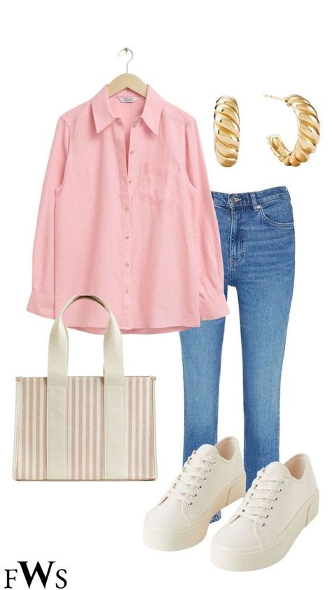 Looks Jeans, Look Jean, Skandinavian Fashion, Casual Day Outfits, Mode Casual, Classy Work Outfits, Casual Chic Outfit, Looks Chic, Pink Shirt