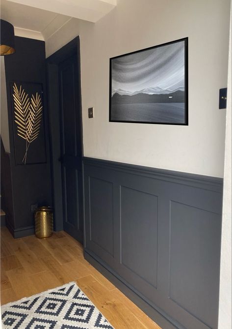 THE 15 BEST Wall Panels for 2023 - Home Decor Coloured Panelled Walls, Panelling Modern House, Panelling Under Dado Rail, Painted Wainscoting Hallway, Room With Dado Rail, Paneling Walls With Windows, Black Panelled Hallway, Black And White Hallway Panelling, Hallways Panelling Ideas