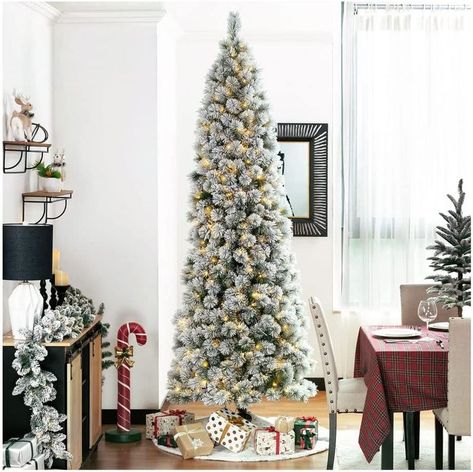 Brighten up the whole winter night with this artificial Christmas tree and add add Christmas cheer to your home. Artificial Christmas Tree Stand, Slim Artificial Christmas Trees, Slim Christmas Tree, Pencil Trees, Warm White Lights, Fir Christmas Tree, Flocked Christmas Trees, Christmas Tree Stand, White Lights