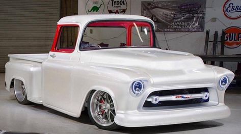 Scratch Built 1957 Chevy Truck RestoMod ~ Snow White 57 Chevy Trucks, Carros Bmw, Lowrider Trucks, Chevrolet 3100, Custom Pickup Trucks, Custom Chevy Trucks, Chevy Pickup Trucks, Old Pickup, Old Pickup Trucks