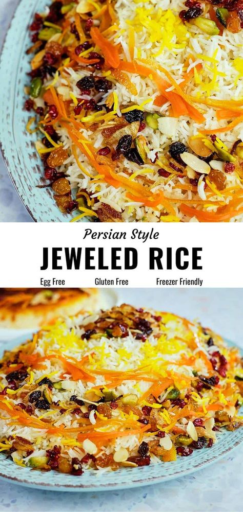 Persian Dishes Recipes, Persian Rice Recipes, Persian Rice Dishes, Jeweled Rice Recipe, Special Rice Recipe, Orange Rice, Peanut Rice, Iranian Rice Recipe, Persian Side Dishes