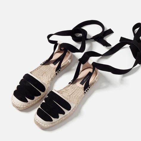 Image 6 of LACE UP ESPADRILLES from Zara Gold High Heel Sandals, Bohemian Sandals, Lace Sandals, Gold High Heels, Espadrilles Shoes, Lace Up Espadrilles, Shoes Sale, Low Heel Sandals, Chelsea Ankle Boots