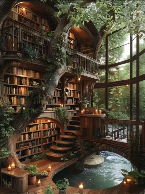 Fantasy Living Room Aesthetic, Enchanted Office Decor, Pretty Home Library, Fairy Library Aesthetic, Dream Home Library Aesthetic, Huge Home Library, Mythical Library, Fantasy Aesthetic Room, Dreamy Libraries