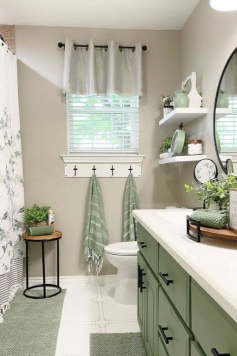 https://pin.it/5Z1ojcCP7 Updated Guest Bathroom, Guest Bathroom Ideas Green, Small Bathroom Window Ideas, Very Small Bathroom Ideas, Green Small Bathrooms, Bathroom With No Windows, Redo Bathroom, Light Green Bathrooms, Green Bathroom Ideas