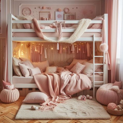 Bunk Beds for Girls: Cute & Space-Saving Shared Girls Room Toddler Bunk Bed, Room Ideas For 2 Sisters Bunk Bed, Pretty Bunk Beds, Twin Girl Bedrooms Bunk Beds, Bunk Bed Set Up Ideas, Cute Room Ideas Bunk Beds, Bunk Bed For Girls Room, Decorate Bunk Bed Ideas, Bunk Beds For Girls Room Small Spaces