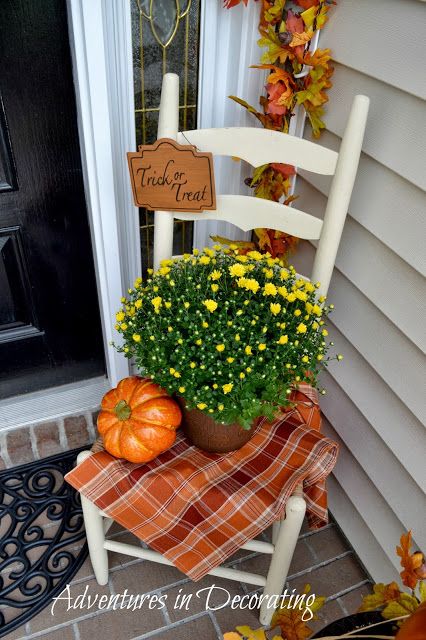 tour 25 fall porches, porches, seasonal holiday decor, wreaths, Sweet vignette from Adventures in Decorating Lighted Front Porch Decor, Fall Front Porch Ideas, Porch Decorations, Fall Front Porch Decor, Side Porch, Fall Deco, Diy Outdoor Decor, Autumn Decorating, Fall Front Porch