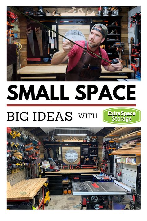 Officine In Garage, Small Woodworking Shop Ideas, Garage Woodshop, Garage Workshop Layout, Garage Sale Tips, Workshop Shed, Garage Workshop Organization, Workshop Layout, Carpentry Workshop