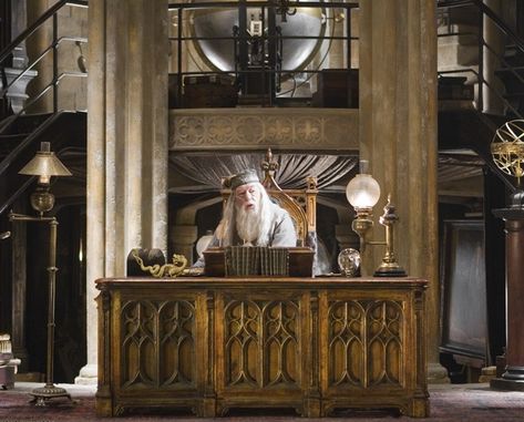 #DumbledoreOffice #Hogwarts #HarryPotter Albus Dumbledore Office, Office Harry Potter, Harry Potter Office, Dumbledores Office, Sitting At Desk, Nerd Room, Harry Potter Outfits, His Office, Albus Dumbledore