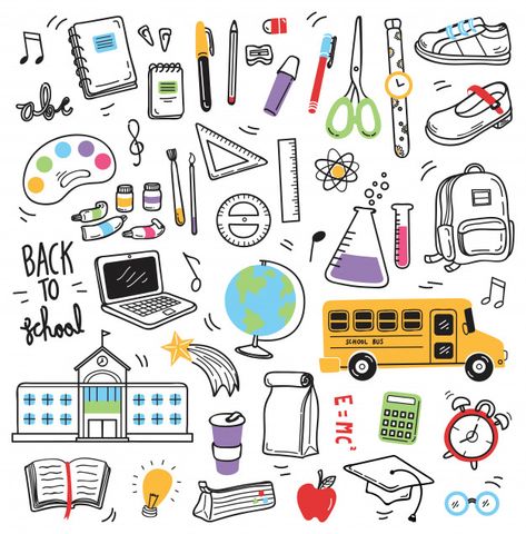 Back to school doodle elements Premium V... | Premium Vector #Freepik #vector #background #music #school #book School Doodle, Doodle Elements, School Doodles, Planner Doodles, Zestaw Ikon, School Stickers, Bullet Journal Doodles, Graphic Editing, Journal Doodles