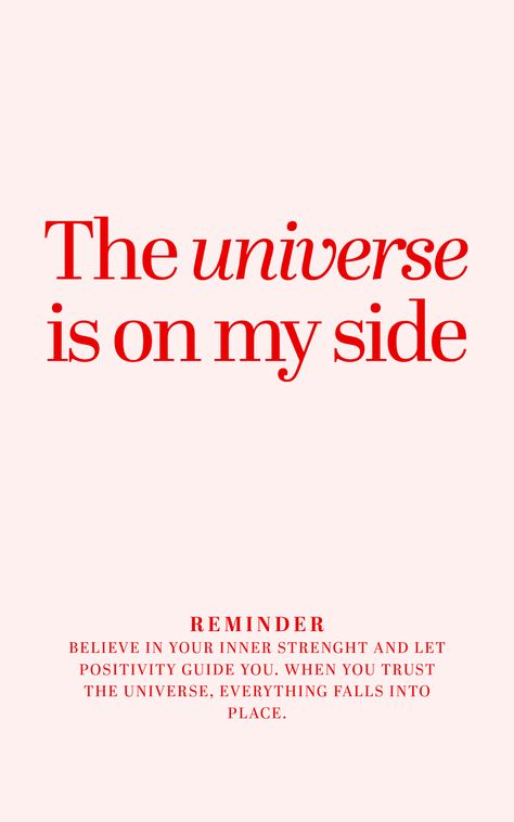 The Universe is on My Side 🌌  Believe it or not, the universe is conspiring in your favor! When you focus on positivity and gratitude, good things are bound to happen. Trust the universe's plan and let it guide you towards your dreams.  Remember that you have the power to manifest your desires and create the life you want. Keep your thoughts and actions aligned with your goals and watch as the universe works its magic!  #lawofattraction #positivity #manifestyourdreams Let The Universe Guide You, Universe Trust Quotes, Universe On My Side, Universe Rewards The Brave, I Love The Universe, Universe Is Working For You, Gratitude To Universe, Trust Universe Affirmations, The Universe Works In My Favor