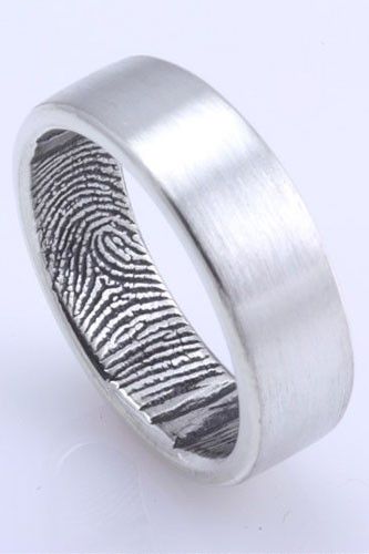 Fabuluster The Original Custom Fingerprint Wedding Band in Sterling Silver, $195, available at Fabuluster. Alternative Guys, Hunting Wedding Rings, Fingerprint Wedding Bands, Fingerprint Wedding, Thick Gold Ring, Alternative Wedding Rings, Ring Man, Cool Wedding Rings, Custom Wedding Rings