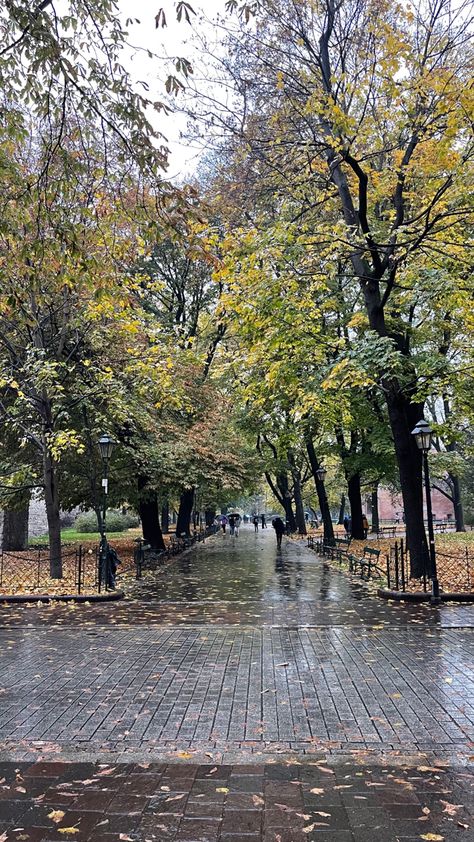 Taking a walk through Planty in Krakow on a rainy October day ☺️ Rainy October, Beautiful Poland, Taking A Walk, Fall Feels, Krakow, A Walk, Rainy Day, Poland