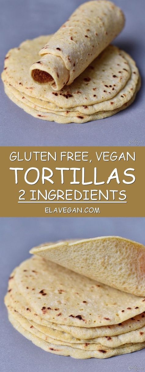 Easy gluten free tortillas with just 2 ingredients (water and salt not included). You can quickly prepare these gluten-free wraps in about 15 minutes! They are allergy-friendly (wheat-free, corn-free, vegan, grain-free, no yeast) and perfect for tacos, burritos, quesadillas, enchiladas, flatbread, etc. The recipe is oil-free, uncomplicated, and requires little effort! Gluten Free Wraps Recipe, Vegan Tortillas, Gluten Free Tortillas Recipe, Resep Vegan, Gluten Free Sourdough Starter, Vegan Tortilla, Glutenfri Baking, Gluten Free Wraps, Gluten Free Tortillas