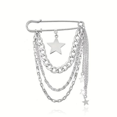 Hip Hop Style Star Tassel Pendant Safety Pin Women's - Temu Chain Brooch, Collar Brooch, Star Brooch, Sweater Shawl, Safety Pin Brooch, Metal Stars, Five Pointed Star, Festival Jewelry, Estilo Hip Hop