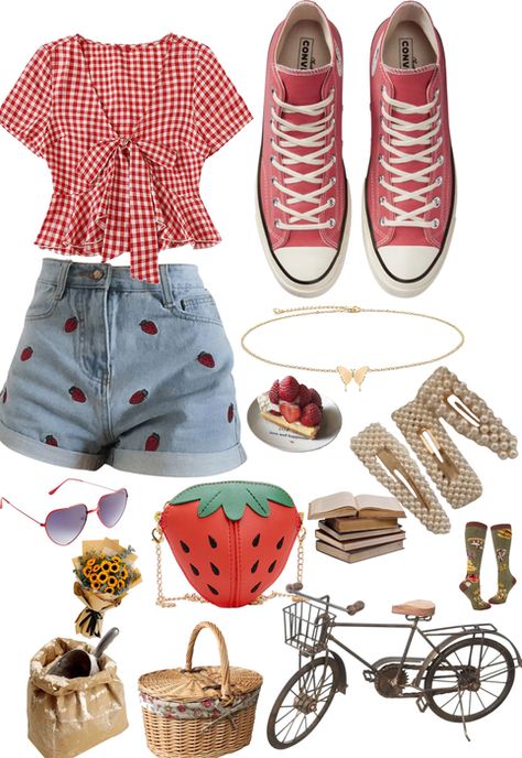 Casual Cottagecore Outfits Spring, Basic Cottagecore Outfit, Cottagecore Workout Clothes, Cottagecore Outfits School, Cottagecore Polyvore, Bright Cottagecore Outfit, Cottage Summer Outfits, Comfy Cottagecore Outfits, Colorful Cottagecore Outfits