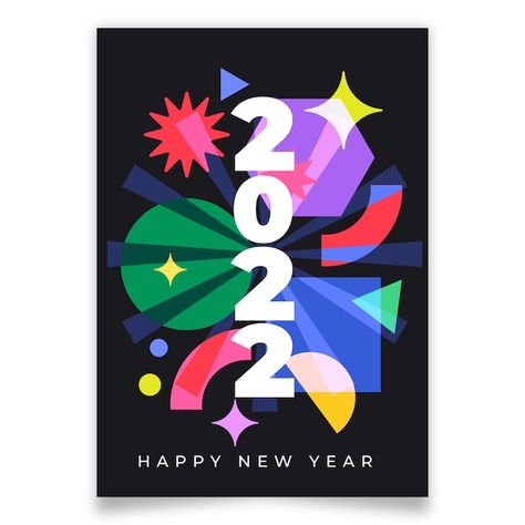 Free vector flat new year greeting card ... | Free Vector #Freepik #freevector Happiness Graphic Design, New Years Postcard, New Year Card Illustration, Happy New Year Design Graphics Creative, New Year Illustration Art, 2024 New Year Design, Company Holiday Card Design, New Years Graphic, Happy New Year Card Design