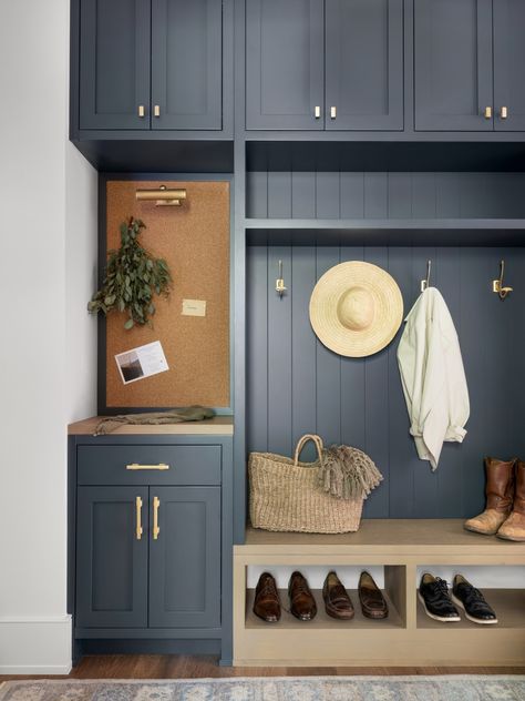 This hardworking drop zone has ALL the things, a charging drawer, memo board and all the storage you could hope for Photography @rusticwhiteinteriors Styling @courtneyfavini Builder @davidcustomhomes Architect @gregbuscharchitects Charging Drawer, Color In Interior Design, Hall Bench With Storage, Mudroom Addition, Cottage Entryway, Small Mudroom Ideas, Mudroom Cubbies, Mudroom Remodel, Gray Room