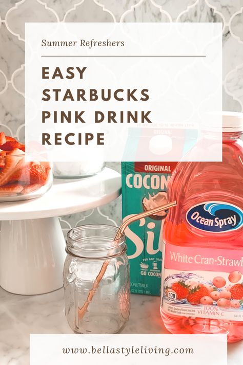 Starbucks Copycat Recipes Pink Drink, Copycat Pink Drink Starbucks Easy, Punk Drink Starbucks Recipe, Diy Pink Drink Starbucks Recipe, Starbucks Pink Refresher, Starbucks Drinks Recipes Diy Homemade Pink Drink, Pinkdrink Starbucks Recipe, How To Make A Pink Drink From Starbucks, Copycat Pink Drink Starbucks