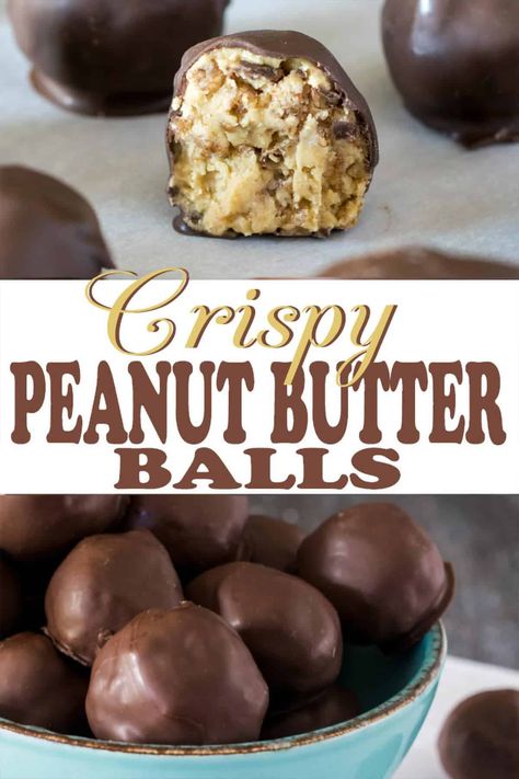 Crispy Peanut Butter Balls, Peanut Rice, Rice Krispies Recipe, Peanut Butter Balls Recipe, Chocolate Covered Peanuts, Butter Balls, Dessert Party, Candy Recipes Homemade, Christmas Candy Recipes