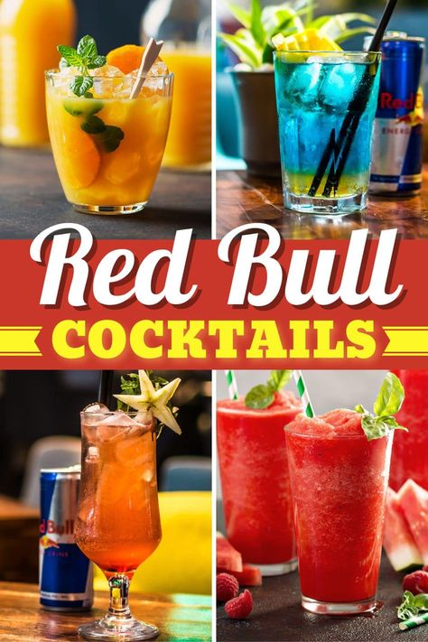 These Red Bull cocktails are so good and so simple! From a bull rider to Jager bombs to mojitos, you'll flip for these easy mixed drinks. Red Bull Cocktails, Drink Recipes Vodka, Vodka Redbull, Red Juice Recipe, Mixed Drink Recipes, Red Bull Drinks, Vodka Red, Vodka Alcohol, Vodka Recipes Drinks