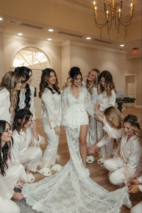 wedding morning, bridesmaids, bridal robe, bridal pjs, feather pjs, dramatic wedding fit, wedding pics, bridal party pics, wedding getting ready, bride inspo, bridal hair, bride, pink bridal party, long robe, robe with train, 2025 bride, 2024 bride, vogue bride, bestie inspo, dream wedding, pinterest wedding Feather Pjs, Wedding Morning Robe, Bridal Robes Getting Ready, Bridal Pjs, Pink Bridal Party, Bridesmaid Get Ready Outfit, Vogue Bride, Bridal Party Pajamas, Bridesmaid Pjs