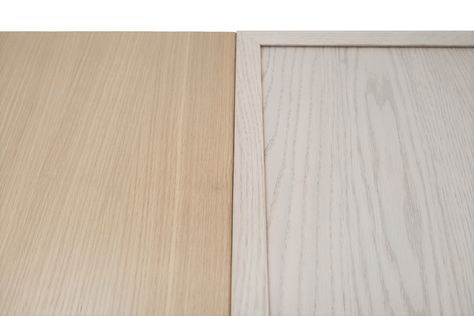 How to Decide Between Plain Sawn and Rift Sawn White Oak Kitchen Cabinets - decorcabinets.com White Oak Cabinets Kitchen Modern, White Rift Oak Cabinets, White Oak Kitchen Cabinets Stained, Plain Sliced White Oak Cabinets, Rift Sawn Vs Quarter Sawn, White Oak Rift Sawn Cabinets, White Ash Kitchen Cabinets, Limed Oak Kitchen Cabinets, Flat Panel White Oak Cabinets