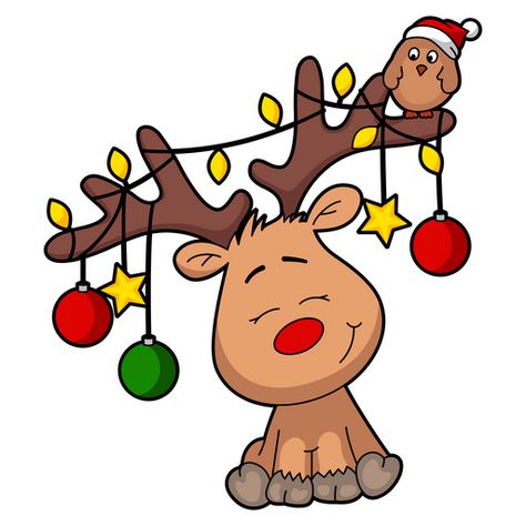 Meet the smallest and cutest of Santa's reindeer. The pretty deer has decorated its horns with a garland and is ready to celebrate the wonderful winter holidays Christmas and New Year! The holiday... Reindeer Drawing, Deer Sticker, Kawaii Christmas, Christmas Doodles, Christmas Rock, Gif Maker, Holiday Stickers, Christmas Drawing, Santa And Reindeer