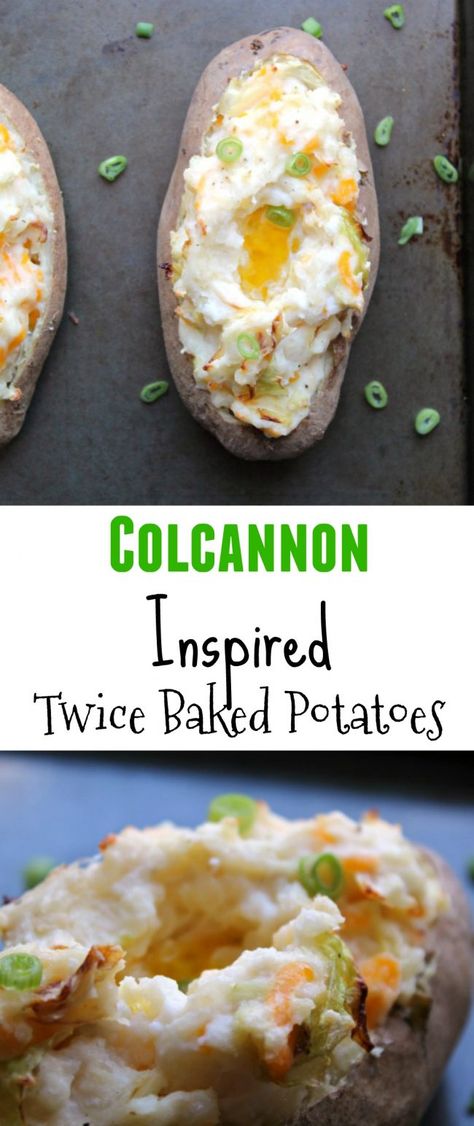 Colcannon Inspired Twice Baked Potatoes Twice Baked Colcannon Potatoes, Irish Baked Potatoes, Foreign Recipes, Jacket Potatoes, Irish Food, Cooked Cabbage, Green Food, Twice Baked, Twice Baked Potatoes