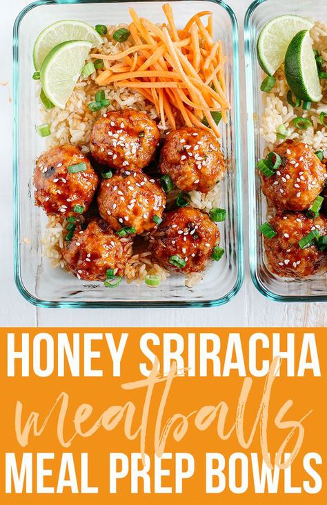 Glazed Meatballs, Honey Sriracha, Healthy Lunch Meal Prep, Easy Healthy Meal Prep, Bowl Food, Macro Meals, Prepped Lunches, Meal Prep Bowls, Think Food