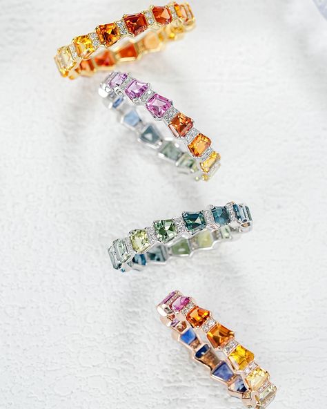 Rainbow sapphire in 18k gold eternity ring Ring size is tailor made 15-20 days #colorsapphire #rainbow #eternityring #eternityband #eternityring #tailormade Gold Eternity Ring, Eternity Ring Gold, Rainbow Sapphires, Ring Ring, Eternity Bands, Eternity Ring, 18k Gold, Ring Size, Sapphire