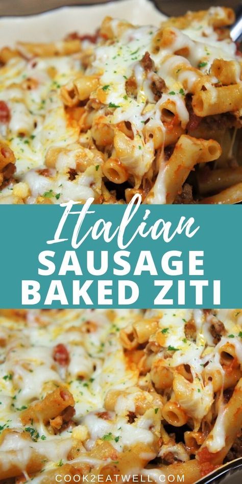 Sausage Baked Ziti, Ziti With Sausage, Baked Ziti With Sausage, Easy Baked Ziti, Italian Sausage Pasta, Ziti Recipes, Baked Ziti Recipe, Italian Sausage Recipes, Sausage Dishes